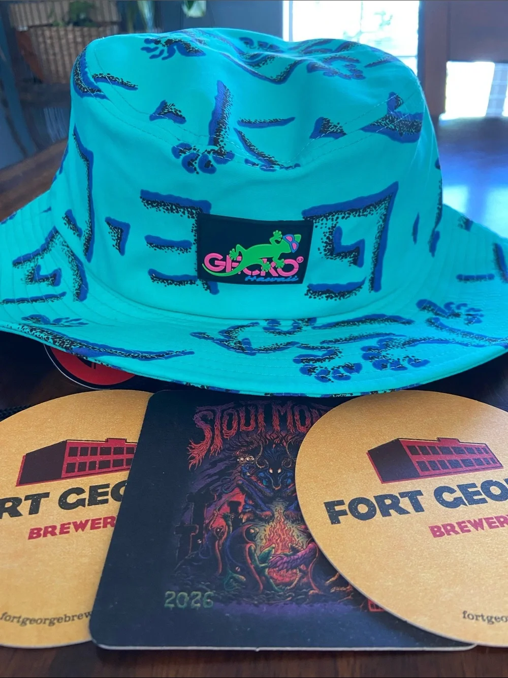 Brand New Fort George Brewing Gecko Hawaii Neon Teal 80s Bucket Hat Boonie Hat